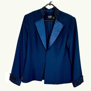 Formal navy-blue crepe gown and jacket with bugle bead decoration (2 pieces)